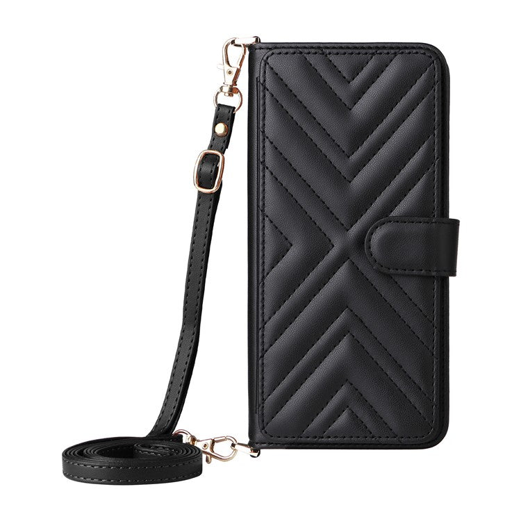 Wallet Phone Case for Motorola Moto G64y 5G / G64 5G / G54 Power 5G / G54 5G Leather Cover with Shoulder / Wrist Strap - Black