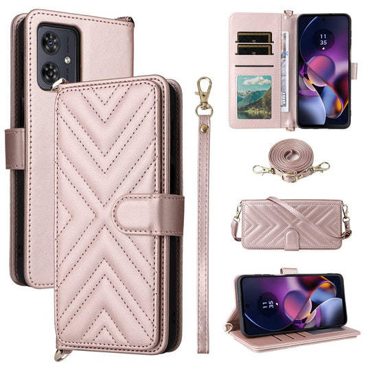 Wallet Phone Case for Motorola Moto G64y 5G / G64 5G / G54 Power 5G / G54 5G Leather Cover with Shoulder / Wrist Strap - Pink