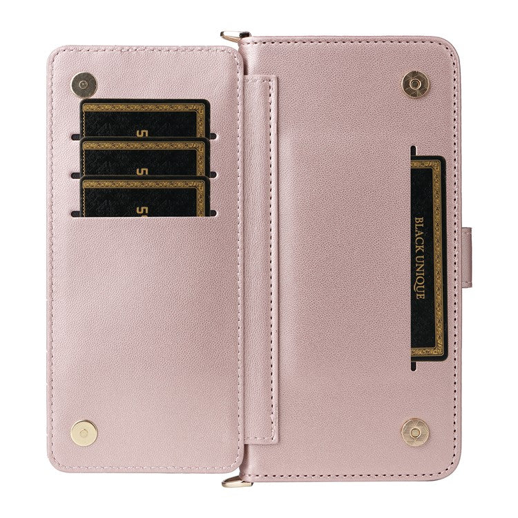 Wallet Phone Case for Motorola Moto G64y 5G / G64 5G / G54 Power 5G / G54 5G Leather Cover with Shoulder / Wrist Strap - Pink
