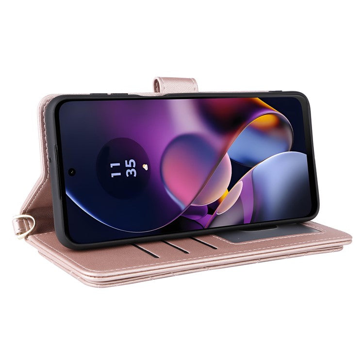 Wallet Phone Case for Motorola Moto G64y 5G / G64 5G / G54 Power 5G / G54 5G Leather Cover with Shoulder / Wrist Strap - Pink