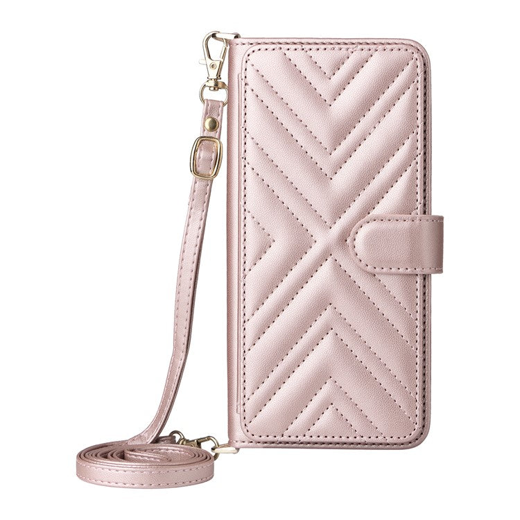Wallet Phone Case for Motorola Moto G64y 5G / G64 5G / G54 Power 5G / G54 5G Leather Cover with Shoulder / Wrist Strap - Pink
