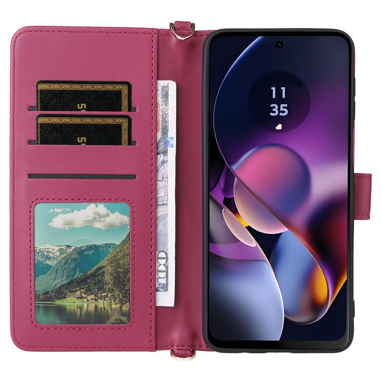 Wallet Phone Case for Motorola Moto G64y 5G / G64 5G / G54 Power 5G / G54 5G Leather Cover with Shoulder / Wrist Strap - Rose