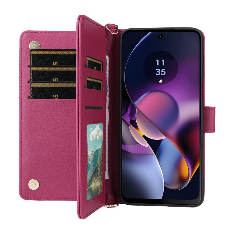 Wallet Phone Case for Motorola Moto G64y 5G / G64 5G / G54 Power 5G / G54 5G Leather Cover with Shoulder / Wrist Strap - Rose