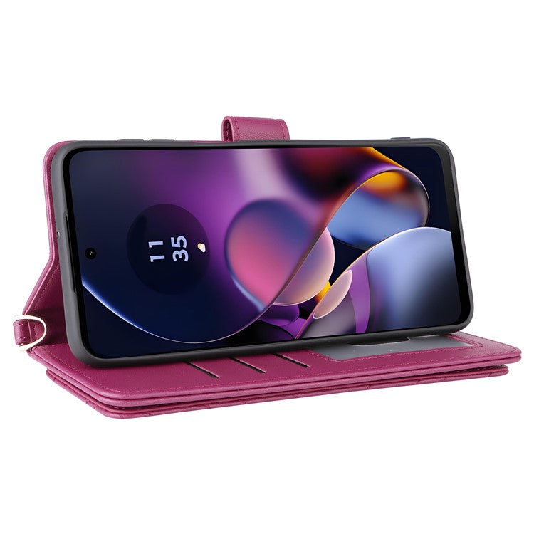 Wallet Phone Case for Motorola Moto G64y 5G / G64 5G / G54 Power 5G / G54 5G Leather Cover with Shoulder / Wrist Strap - Rose
