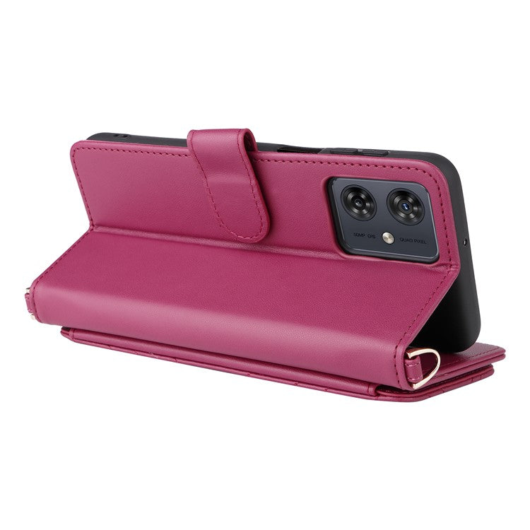 Wallet Phone Case for Motorola Moto G64y 5G / G64 5G / G54 Power 5G / G54 5G Leather Cover with Shoulder / Wrist Strap - Rose