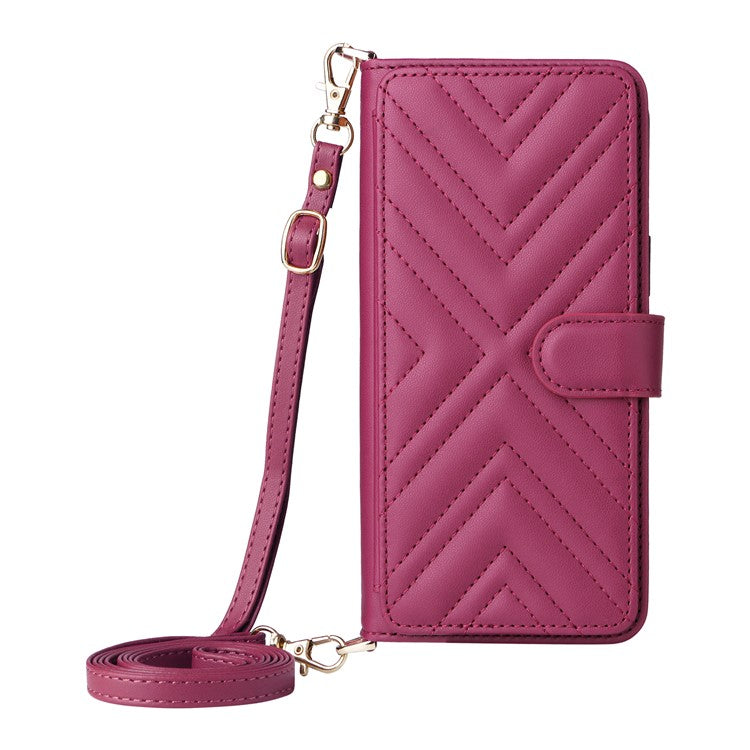 Wallet Phone Case for Motorola Moto G64y 5G / G64 5G / G54 Power 5G / G54 5G Leather Cover with Shoulder / Wrist Strap - Rose