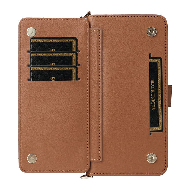 Wallet Phone Case for Motorola Moto G64y 5G / G64 5G / G54 Power 5G / G54 5G Leather Cover with Shoulder / Wrist Strap - Brown