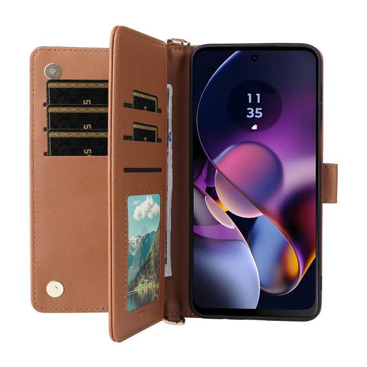 Wallet Phone Case for Motorola Moto G64y 5G / G64 5G / G54 Power 5G / G54 5G Leather Cover with Shoulder / Wrist Strap - Brown