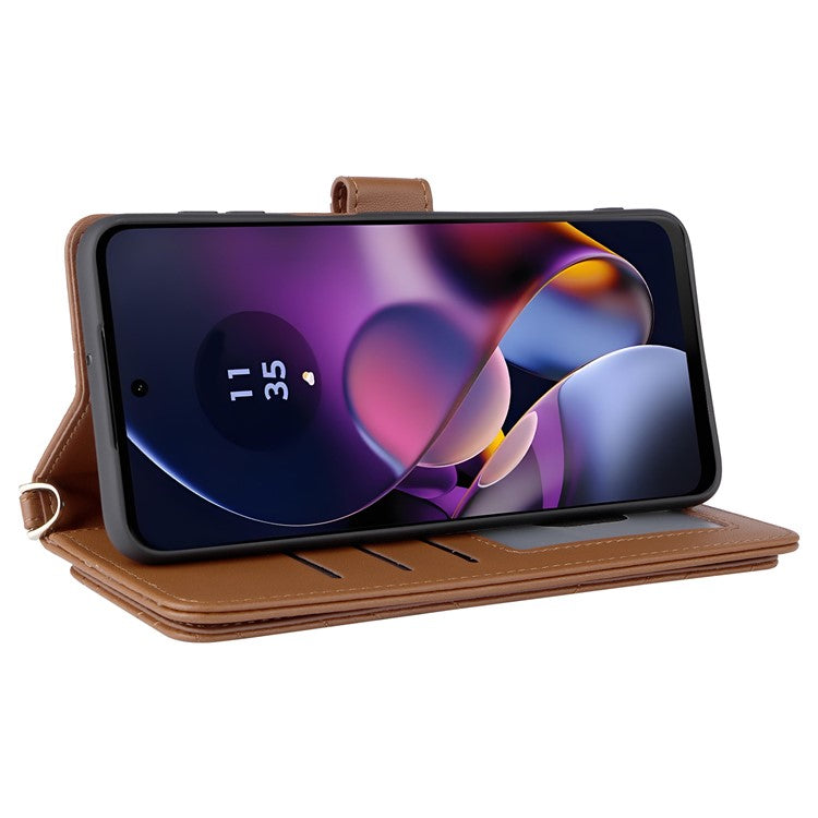 Wallet Phone Case for Motorola Moto G64y 5G / G64 5G / G54 Power 5G / G54 5G Leather Cover with Shoulder / Wrist Strap - Brown
