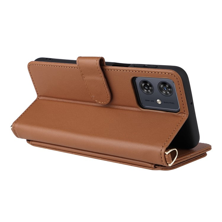 Wallet Phone Case for Motorola Moto G64y 5G / G64 5G / G54 Power 5G / G54 5G Leather Cover with Shoulder / Wrist Strap - Brown