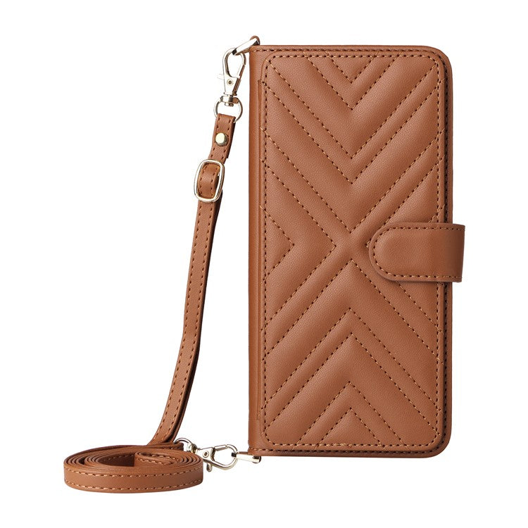 Wallet Phone Case for Motorola Moto G64y 5G / G64 5G / G54 Power 5G / G54 5G Leather Cover with Shoulder / Wrist Strap - Brown