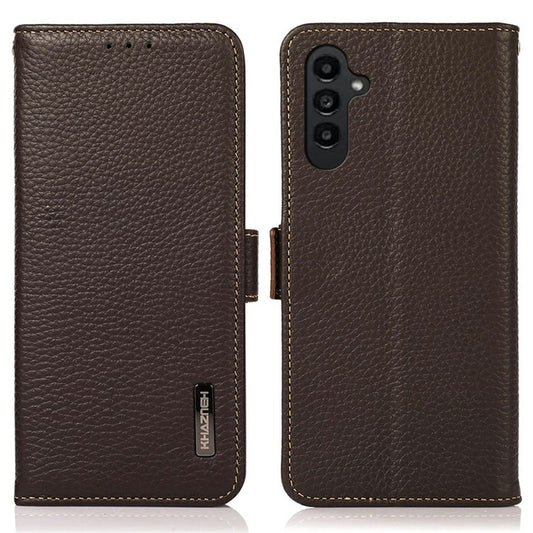 KHAZNEH For Samsung Galaxy A36 5G Phone Case Genuine Cow Leather Cover RFID Blocking - Brown