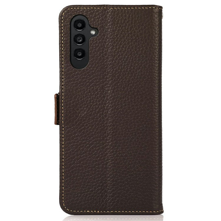 KHAZNEH For Samsung Galaxy A36 5G Phone Case Genuine Cow Leather Cover RFID Blocking - Brown