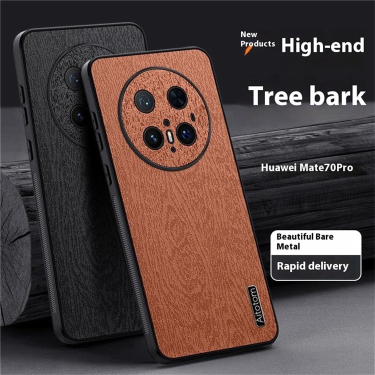 For Huawei Mate 70 Pro+ / Mate 70 Pro Case Wood Texture PU Leather Coated PC TPU Phone Cover - Blue