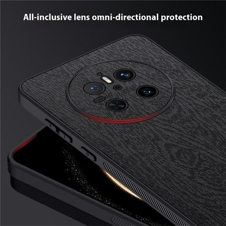 For Huawei Mate 70 Case Wood Texture PU Leather Coated PC TPU Phone Cover - Blue