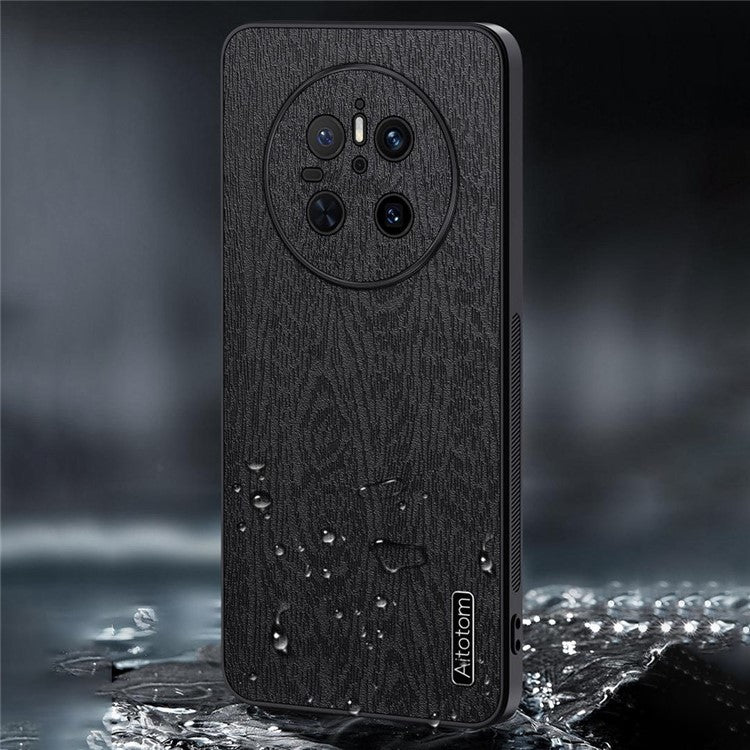 For Huawei Mate 70 Case Wood Texture PU Leather Coated PC TPU Phone Cover - Blue