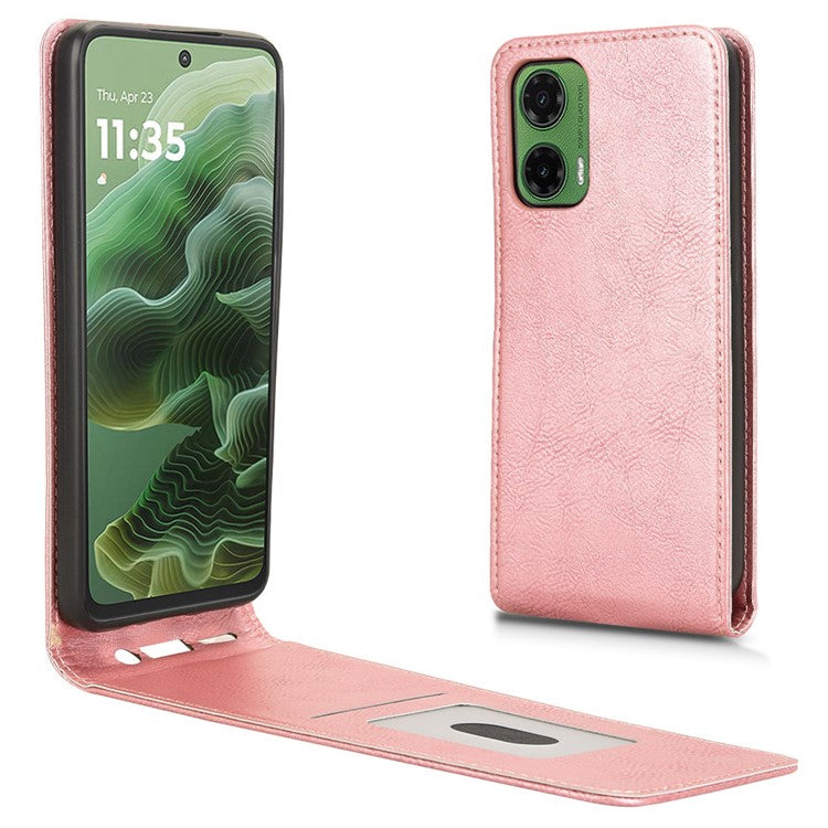 For Motorola Moto G35 5G Case with Card Slot Magnetic Vertical Flip Leather Phone Cover - Rose Gold