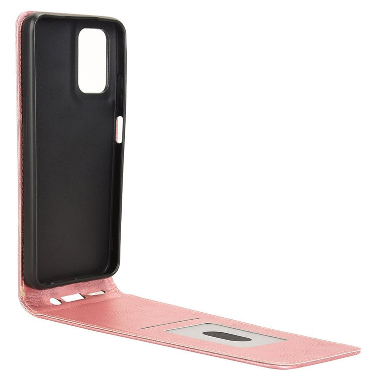 For Motorola Moto G35 5G Case with Card Slot Magnetic Vertical Flip Leather Phone Cover - Rose Gold