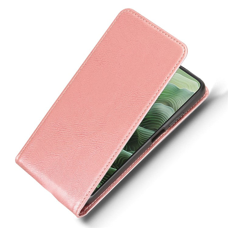 For Motorola Moto G35 5G Case with Card Slot Magnetic Vertical Flip Leather Phone Cover - Rose Gold