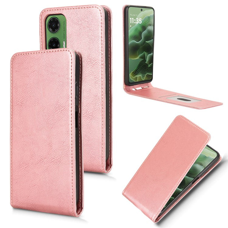 For Motorola Moto G35 5G Case with Card Slot Magnetic Vertical Flip Leather Phone Cover - Rose Gold