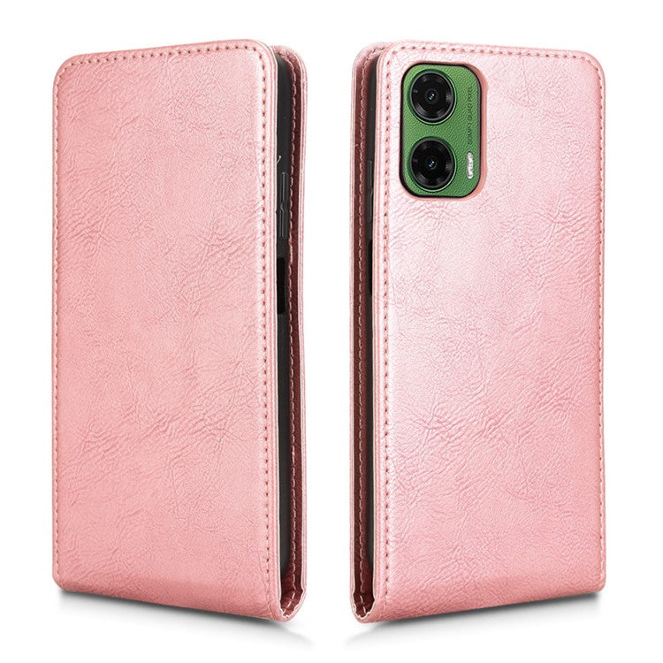 For Motorola Moto G35 5G Case with Card Slot Magnetic Vertical Flip Leather Phone Cover - Rose Gold