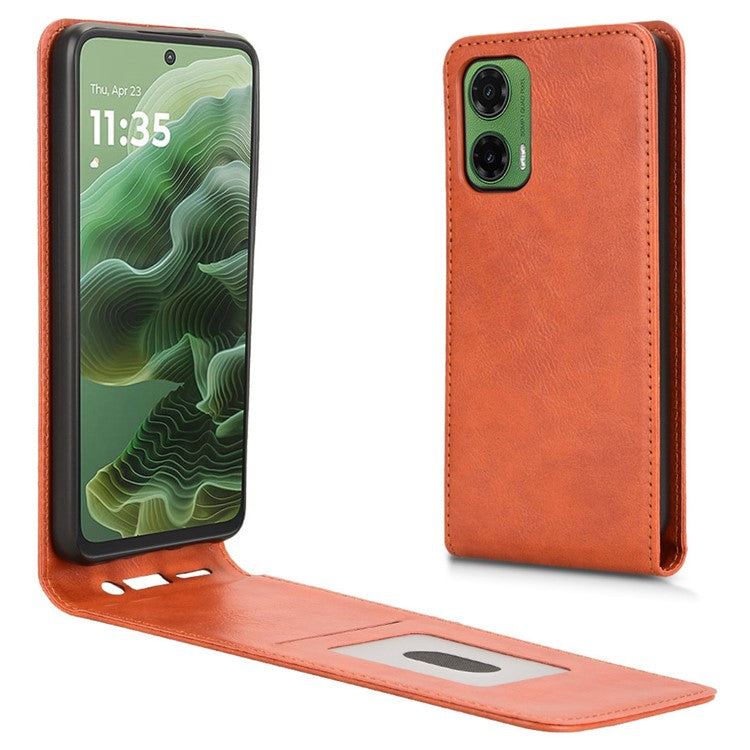 For Motorola Moto G35 5G Case with Card Slot Magnetic Vertical Flip Leather Phone Cover - Orange