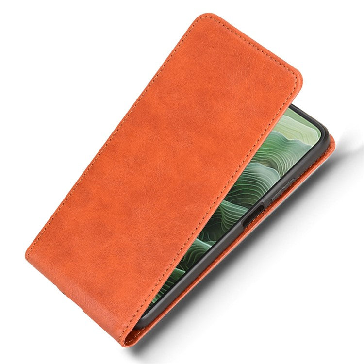 For Motorola Moto G35 5G Case with Card Slot Magnetic Vertical Flip Leather Phone Cover - Orange