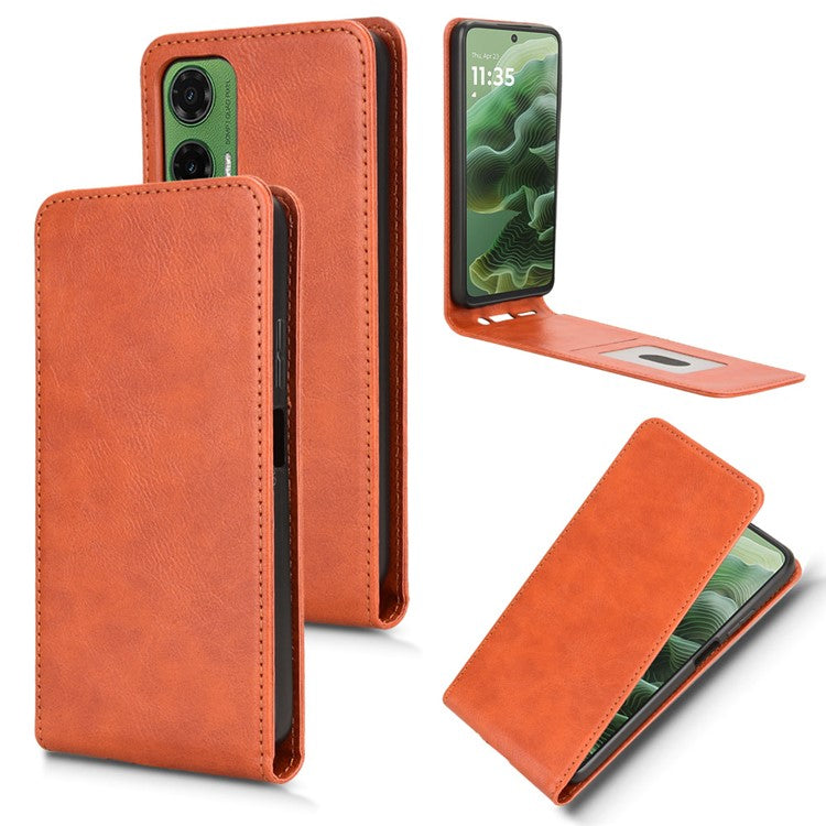 For Motorola Moto G35 5G Case with Card Slot Magnetic Vertical Flip Leather Phone Cover - Orange