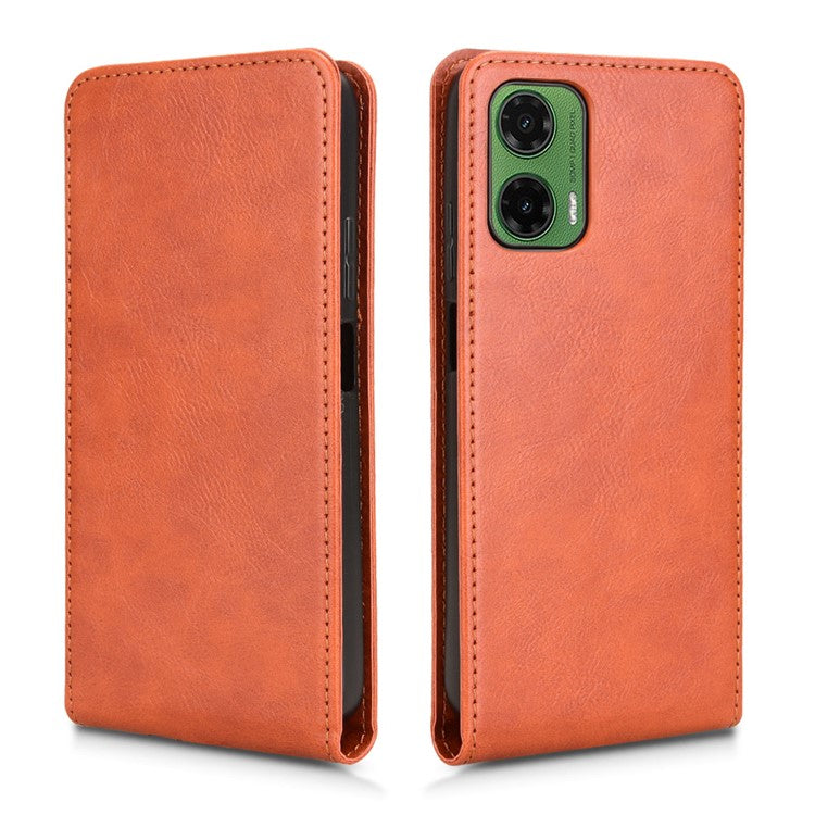 For Motorola Moto G35 5G Case with Card Slot Magnetic Vertical Flip Leather Phone Cover - Orange