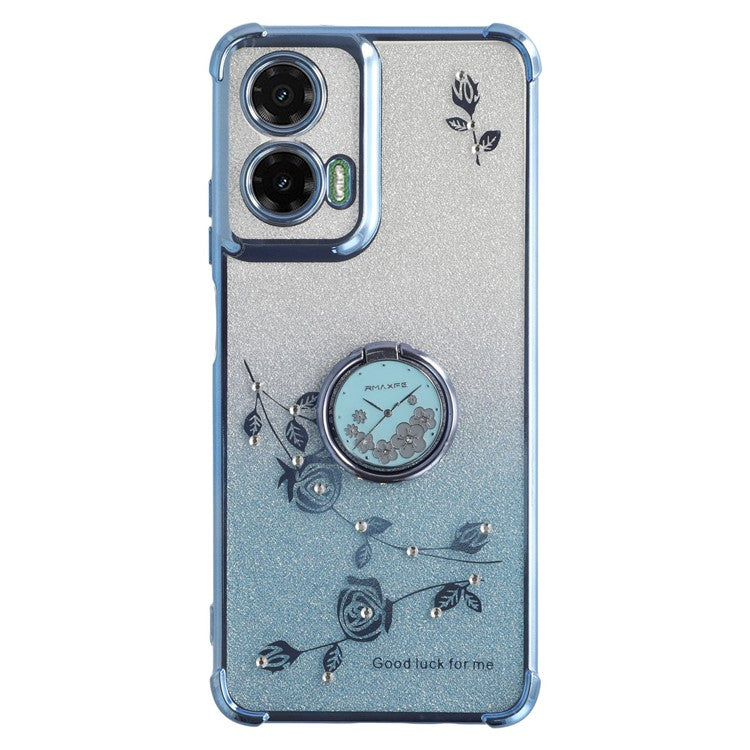 KADEM For Motorola Moto G35 5G Case Ring Kickstand TPU Flowers Phone Cover Gradient Glitter - Blue