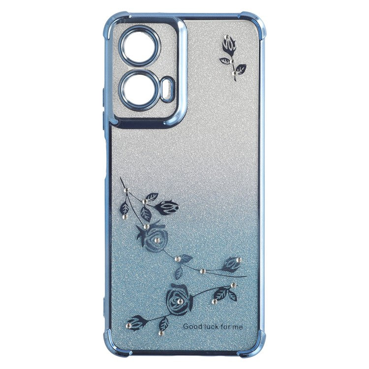 KADEM For Motorola Moto G35 5G Case Ring Kickstand TPU Flowers Phone Cover Gradient Glitter - Blue