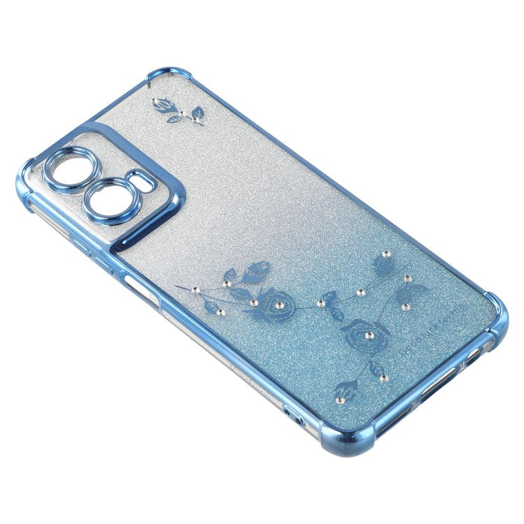 KADEM For Motorola Moto G35 5G Case Ring Kickstand TPU Flowers Phone Cover Gradient Glitter - Blue