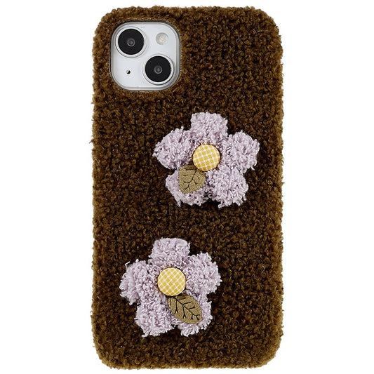 For iPhone 14 Plus Cute Flower Decor Fluffy Soft TPU Phone Case Drop-proof Back Cover - Dark Green