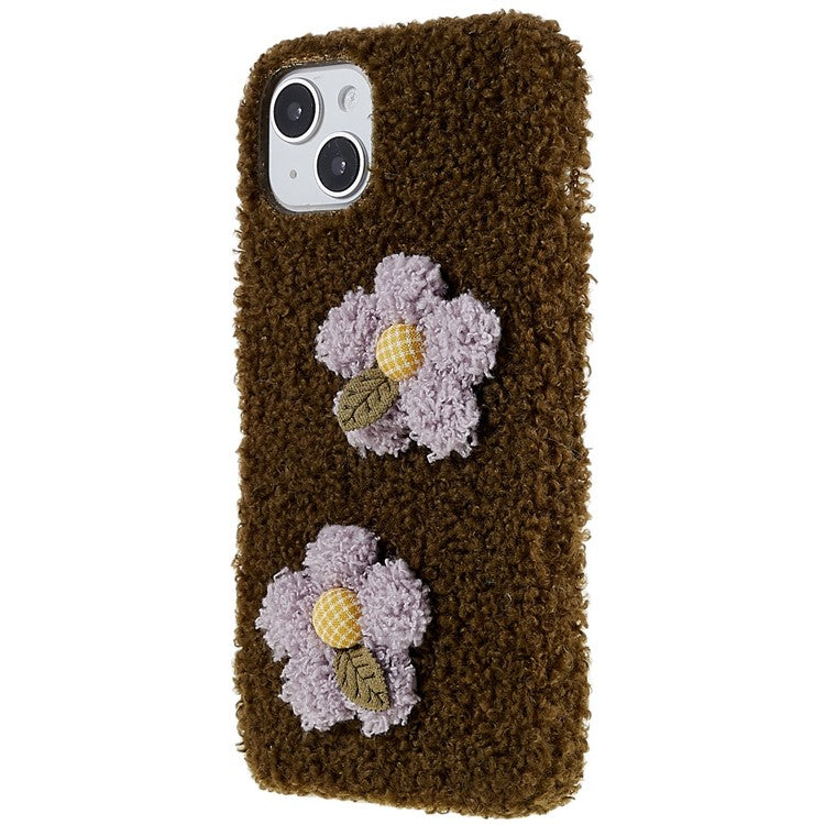For iPhone 14 Plus Cute Flower Decor Fluffy Soft TPU Phone Case Drop-proof Back Cover - Dark Green