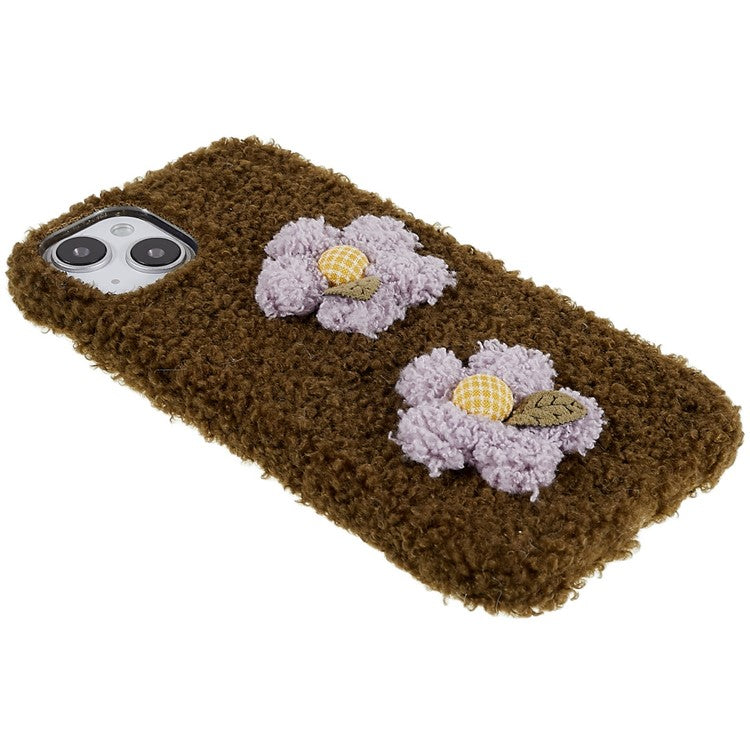 For iPhone 14 Plus Cute Flower Decor Fluffy Soft TPU Phone Case Drop-proof Back Cover - Dark Green
