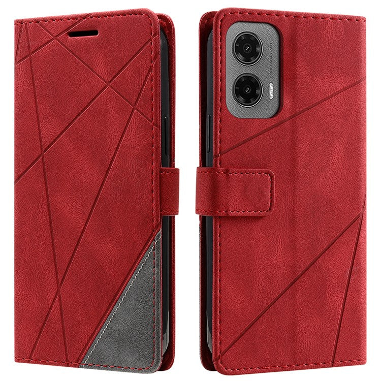 For Motorola Moto G35 5G Case Imprinted Lines PU Leather Splicing Wallet Phone Cover - Red