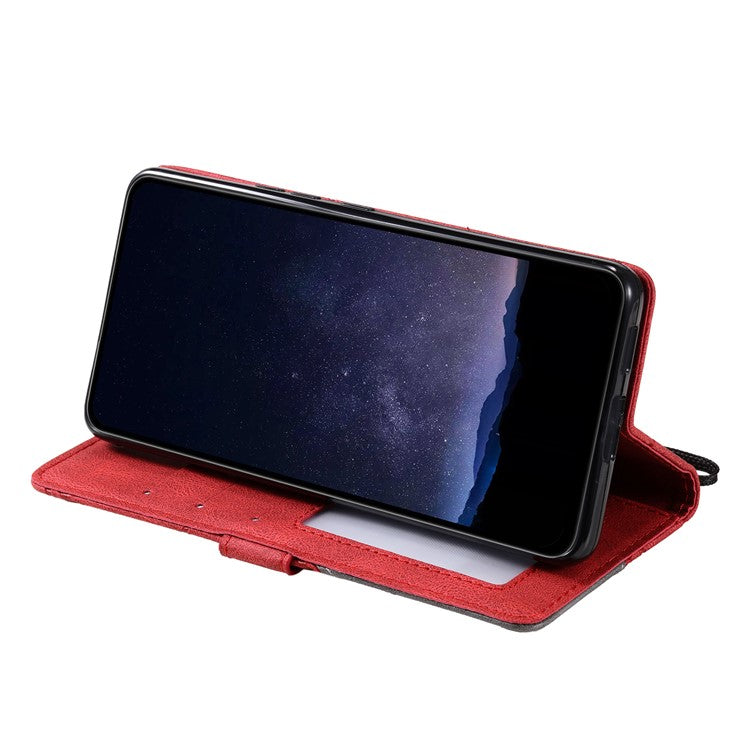 For Motorola Moto G35 5G Case Imprinted Lines PU Leather Splicing Wallet Phone Cover - Red