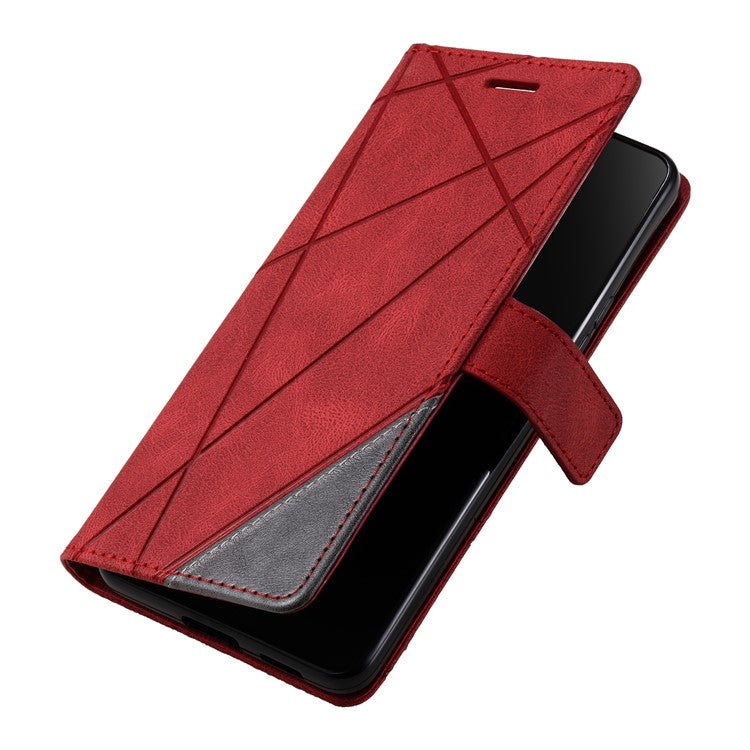 For Motorola Moto G35 5G Case Imprinted Lines PU Leather Splicing Wallet Phone Cover - Red