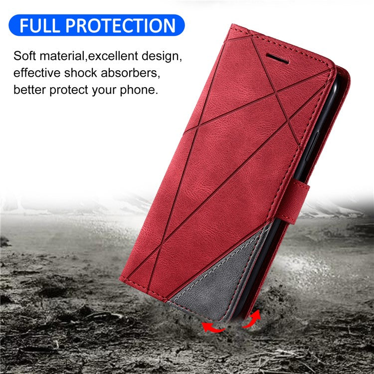For Motorola Moto G35 5G Case Imprinted Lines PU Leather Splicing Wallet Phone Cover - Red