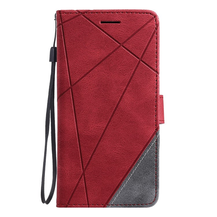 For Motorola Moto G35 5G Case Imprinted Lines PU Leather Splicing Wallet Phone Cover - Red