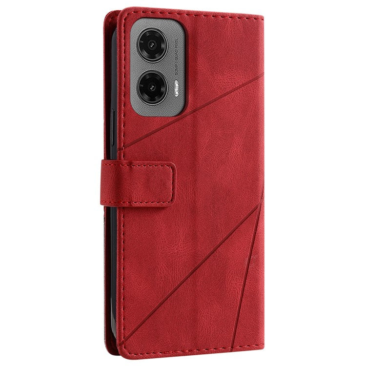 For Motorola Moto G35 5G Case Imprinted Lines PU Leather Splicing Wallet Phone Cover - Red
