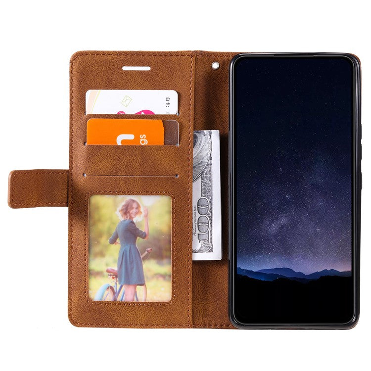 For Motorola Moto G35 5G Case Imprinted Lines PU Leather Splicing Wallet Phone Cover - Brown