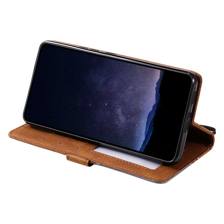 For Motorola Moto G35 5G Case Imprinted Lines PU Leather Splicing Wallet Phone Cover - Brown