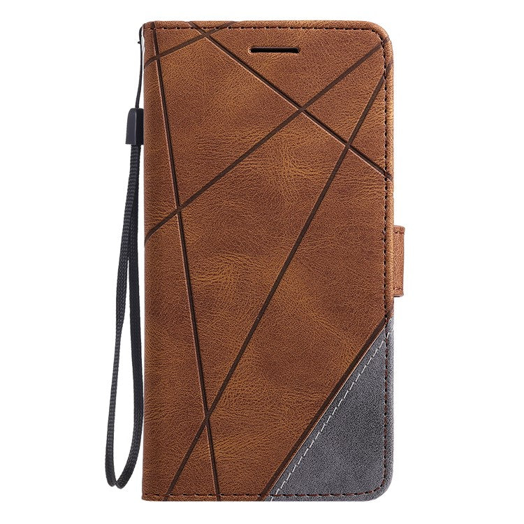 For Motorola Moto G35 5G Case Imprinted Lines PU Leather Splicing Wallet Phone Cover - Brown