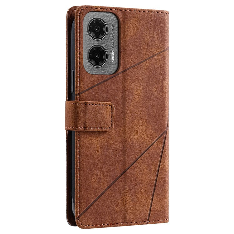 For Motorola Moto G35 5G Case Imprinted Lines PU Leather Splicing Wallet Phone Cover - Brown