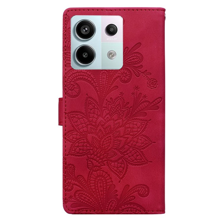 For Xiaomi Redmi Note 13 Pro 5G Case Imprinted Lace Flowers PU Leather Wallet Phone Cover - Red
