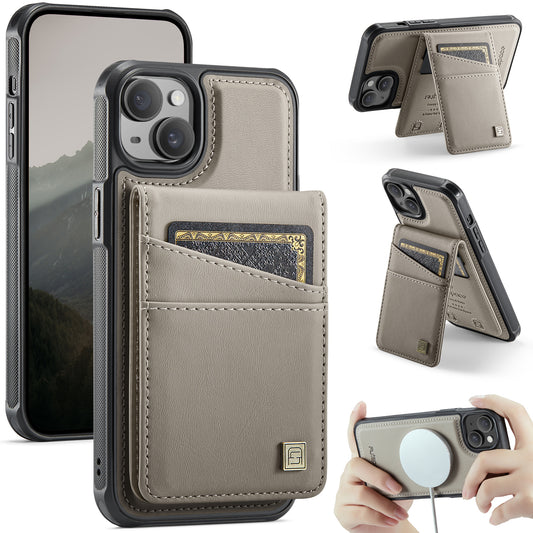 For iPhone 14 Case AUTSPACE A12 Leather Phone Case with Detachable Card Bag - Grey