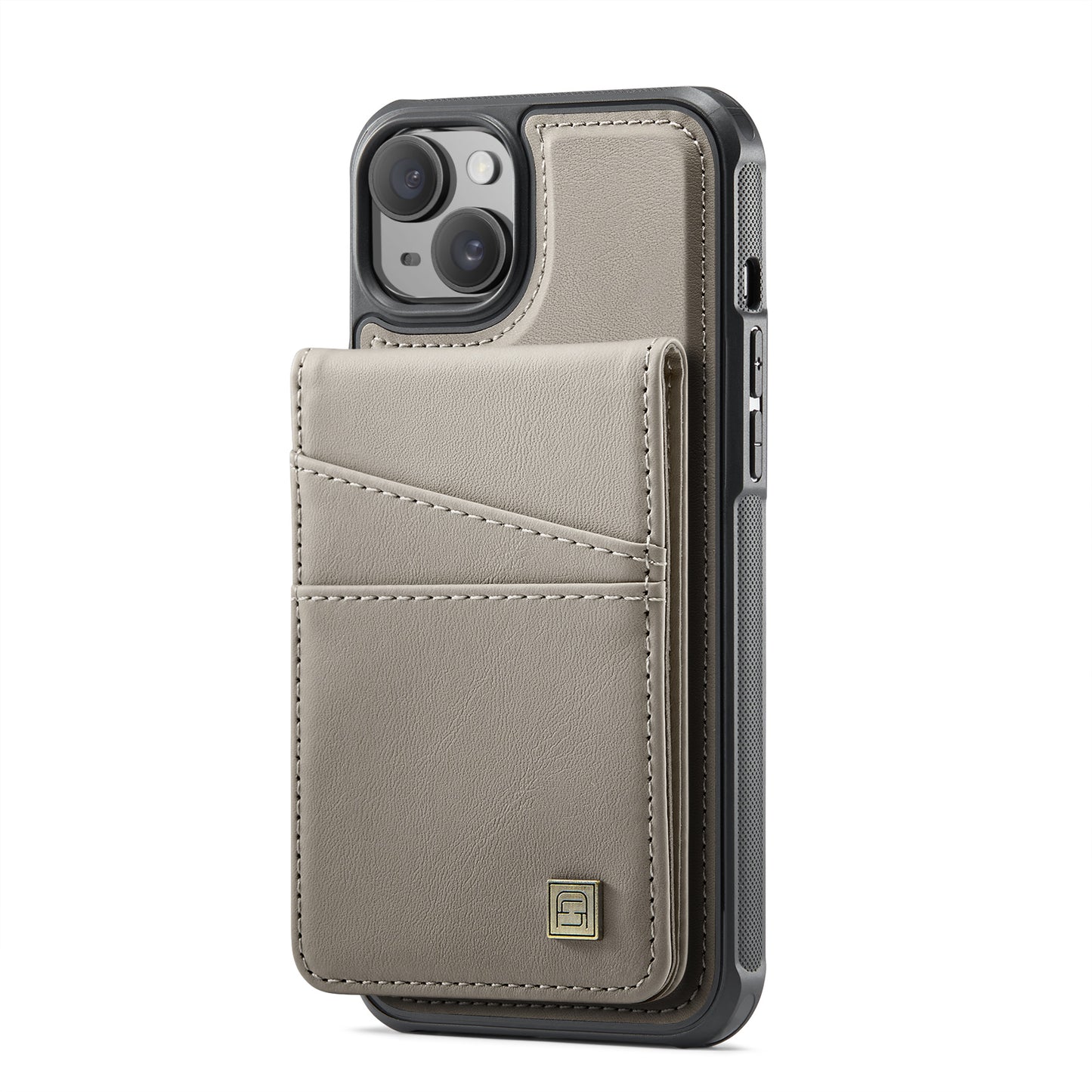 For iPhone 14 Case AUTSPACE A12 Leather Phone Case with Detachable Card Bag - Grey