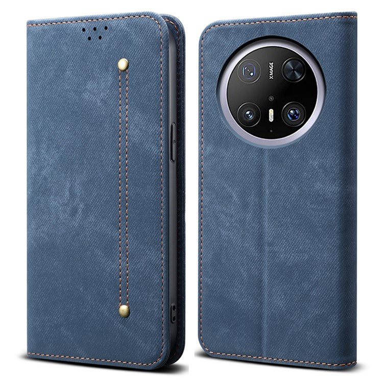 For Huawei Mate 70 Case Jeans Cloth Texture Anti-Scratch Leather Stand Phone Cover - Blue