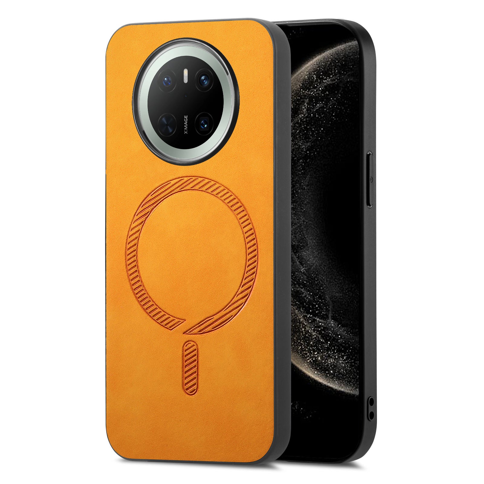 For Huawei Mate 70 Leather Back Case Compatible with MagSafe Skin-touch Phone Cover - Yellow